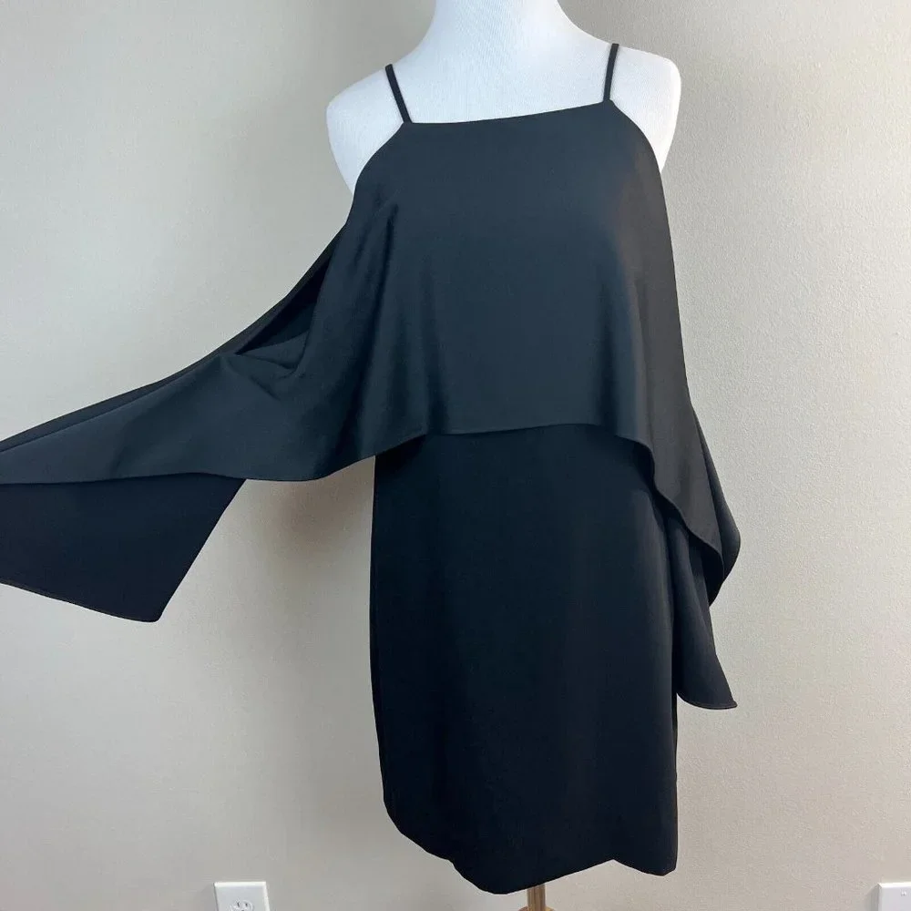 TRINA TURK Dress 4 Black Cold‎ Shoulder Flutter Sleeve Flounce Cocktail Sheath